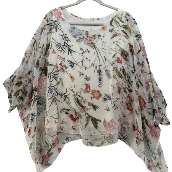 Viola Borghi Tops - Viola Borghi Made in‎ Italy Floral Print Sheer Overlay Top Blouse Size S